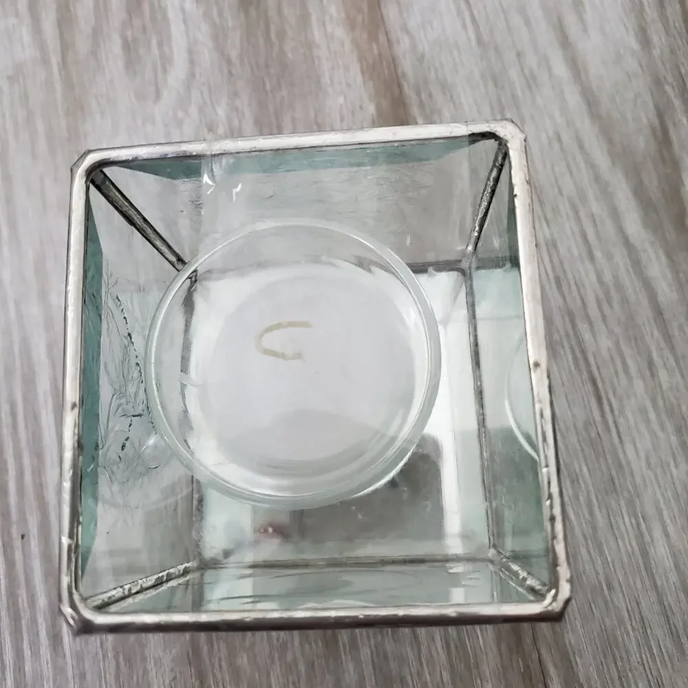 Vintage Clear Glass Luminary Candle Holder Square Jar Decor Frosted Glass